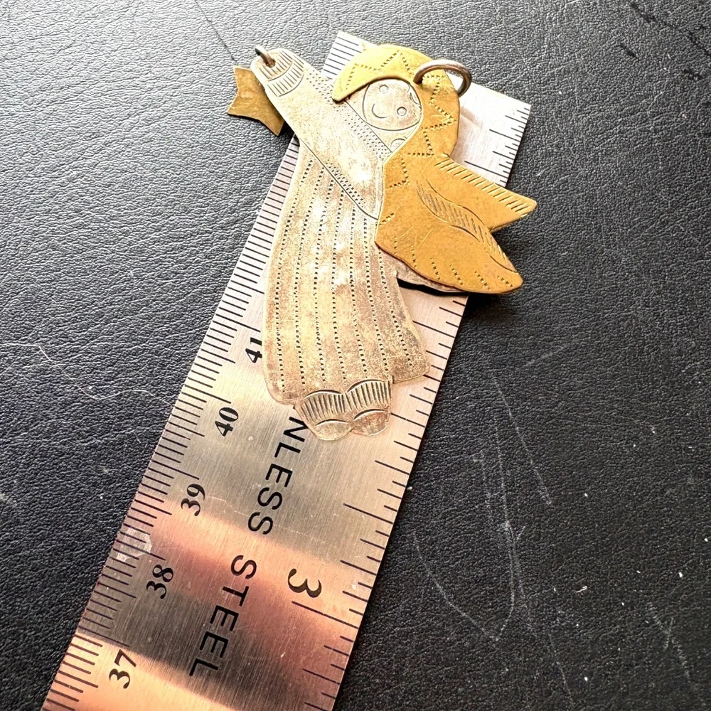 necklace angel star wings silver brass handmade vintage folk art 54
